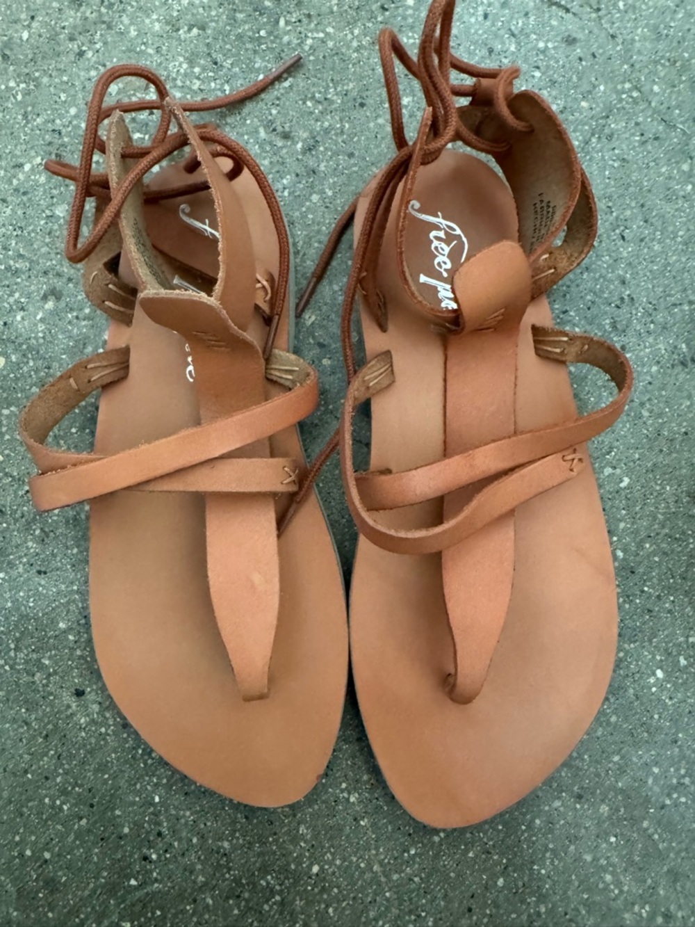 Free People Cognac Leather Wrap Sandals